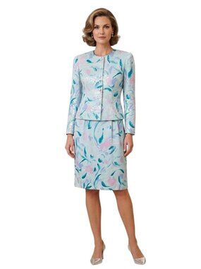 Anne Crimmins For Umi Corrections Vintage Silk Sequined Skirt Suit Size 10p
